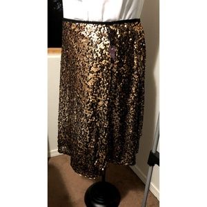 Gold Sequined Knee Length Skirt